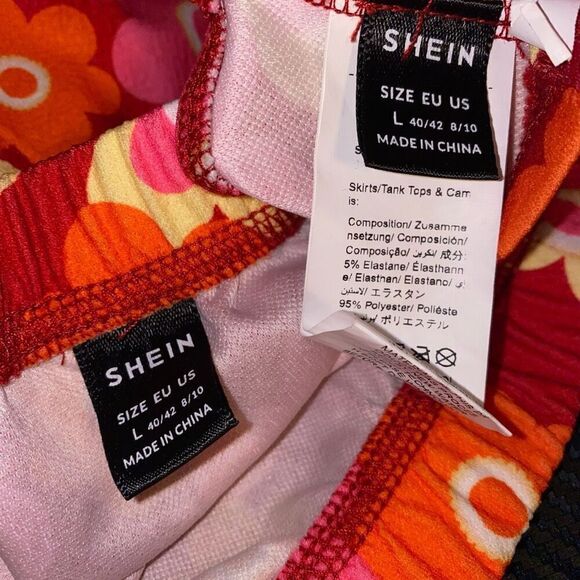 Shein Pink & Red 70’s Style Floral Skirt and Halter Tank Crop Top Set Size L - Picture 3 of 5